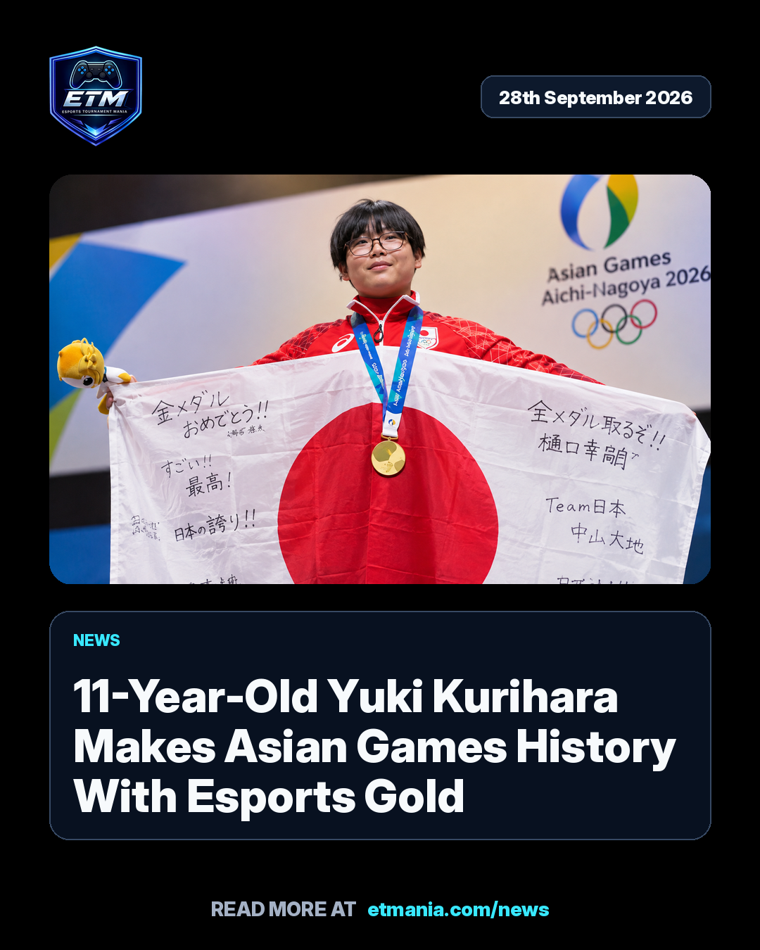ETM share card preview for 11-Year-Old Yuki Kurihara Makes Asian Games History With Esports Gold