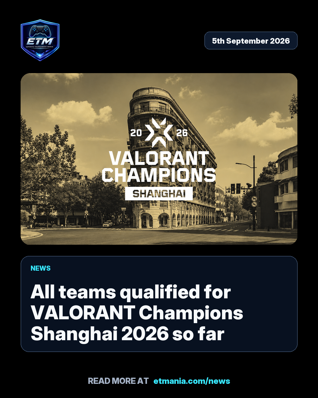 ETM share card preview for All teams qualified for VALORANT Champions Shanghai 2026 so far