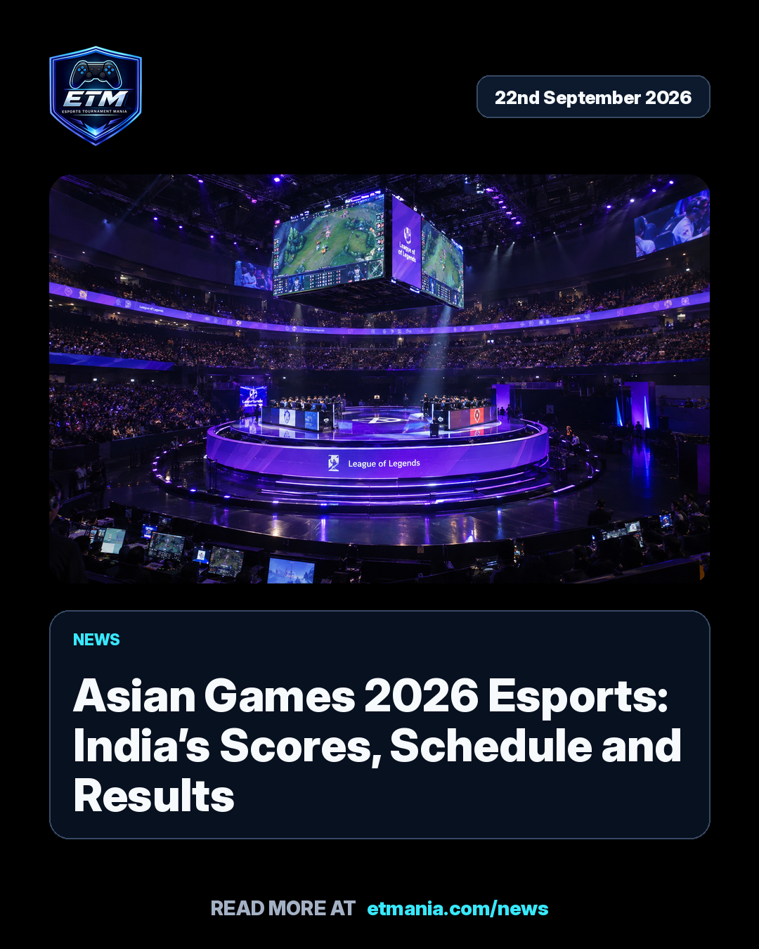 ETM share card preview for Asian Games 2026 Esports: India’s Scores, Schedule and Results