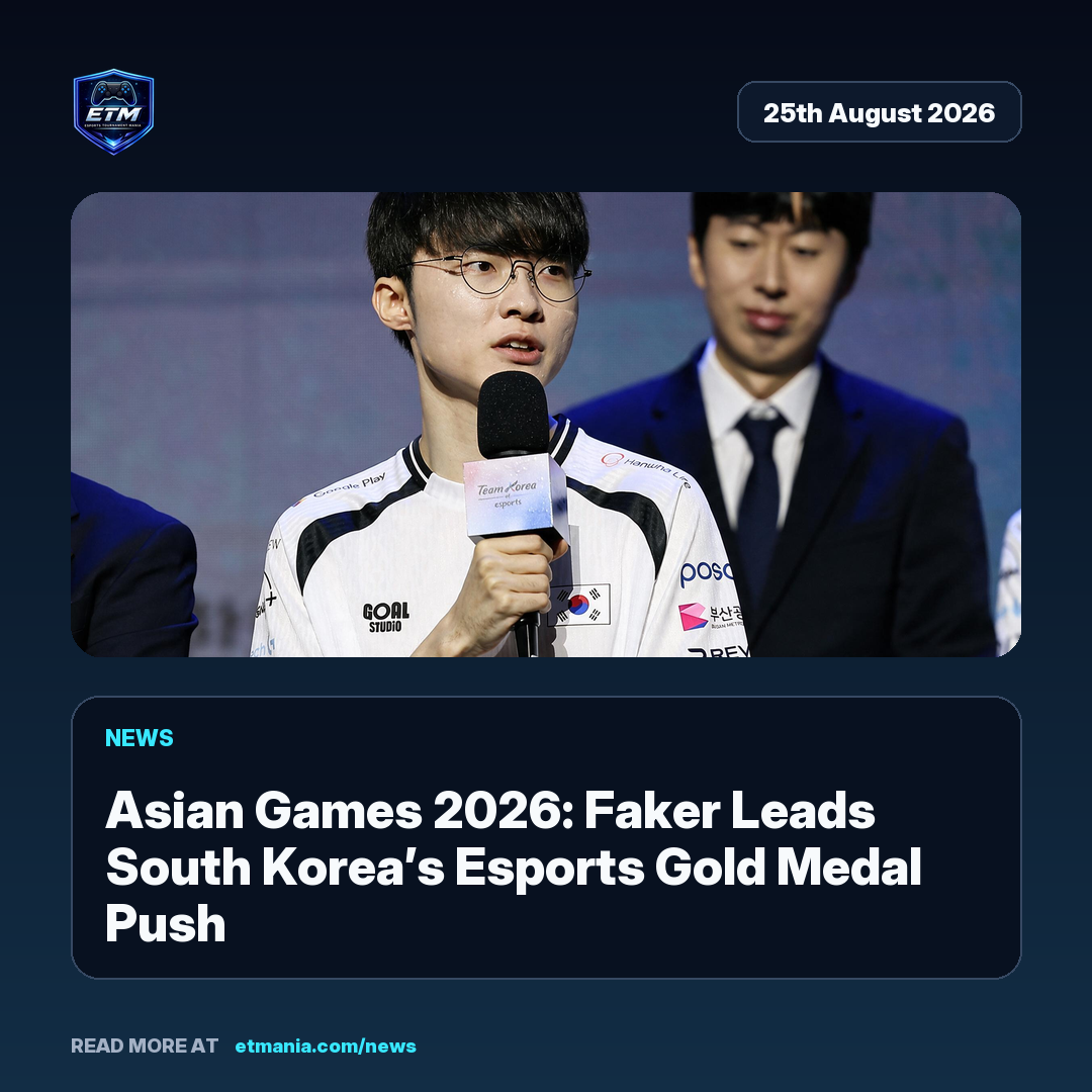 ETM share card preview for Asian Games 2026: Faker Leads South Korea’s Esports Gold Medal Push