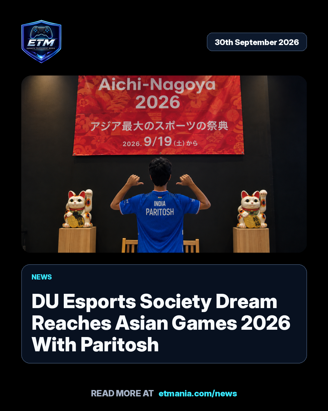 ETM share card preview for DU Esports Society Dream Reaches Asian Games 2026 With Paritosh