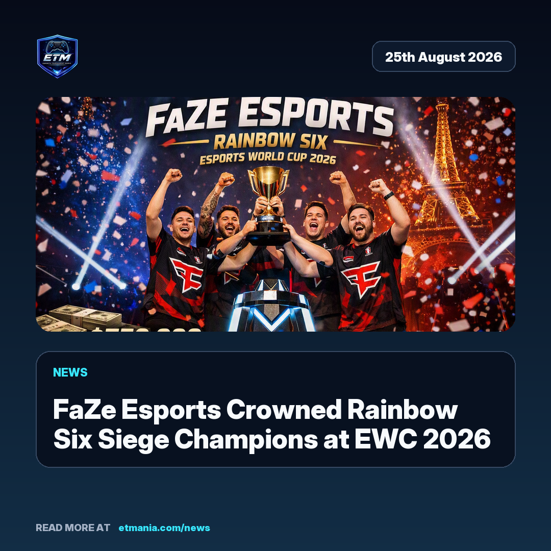 ETM share card preview for FaZe Esports Crowned Rainbow Six Siege Champions at EWC 2026