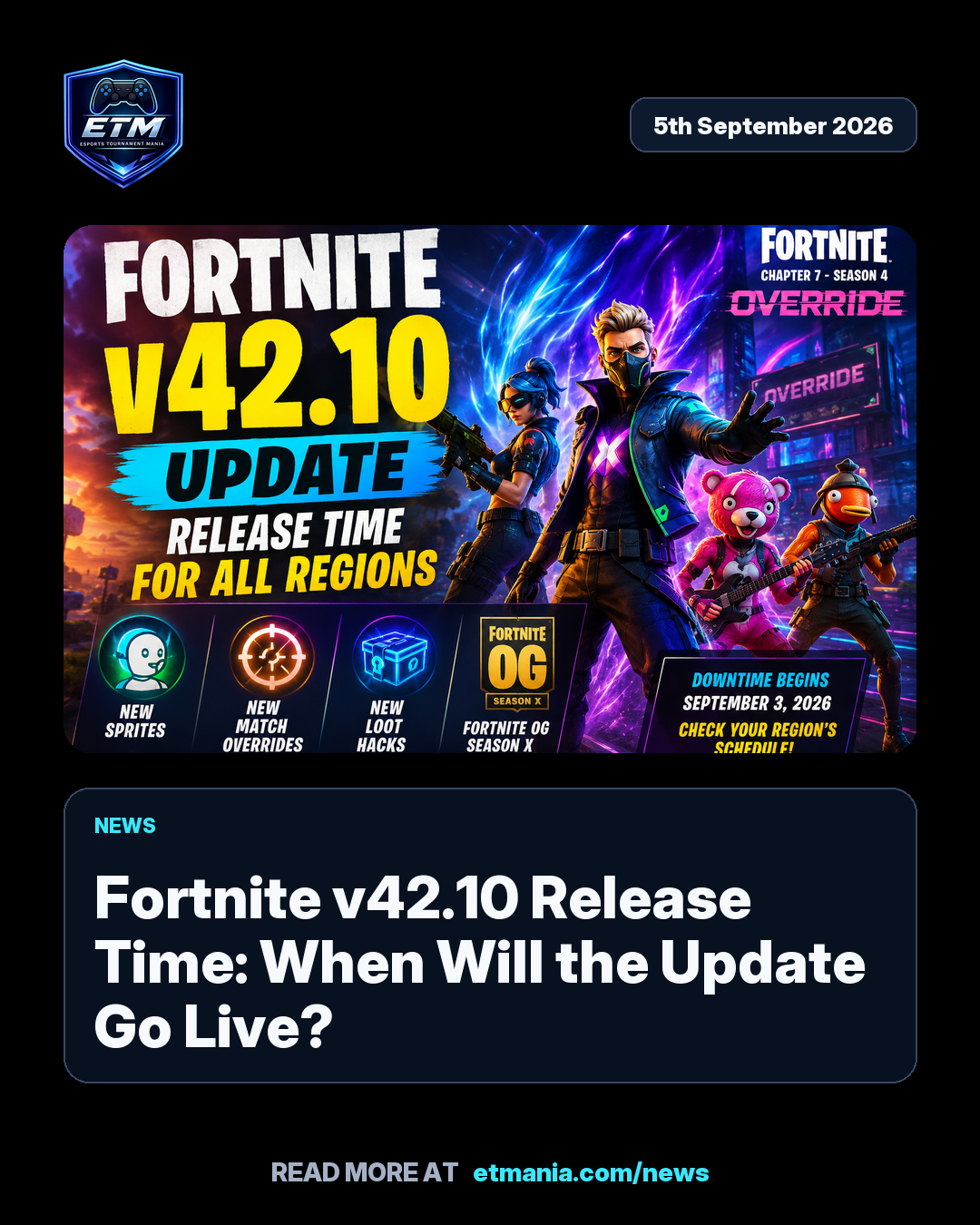 ETM share card preview for Fortnite v42.10 Release Time: When Will the Update Go Live?