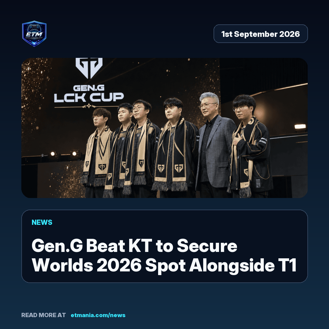 ETM share card preview for Gen.G Beat KT to Secure Worlds 2026 Spot Alongside T1