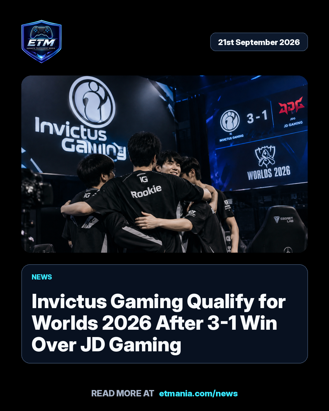 ETM share card preview for Invictus Gaming Qualify for Worlds 2026 After 3-1 Win Over JD Gaming