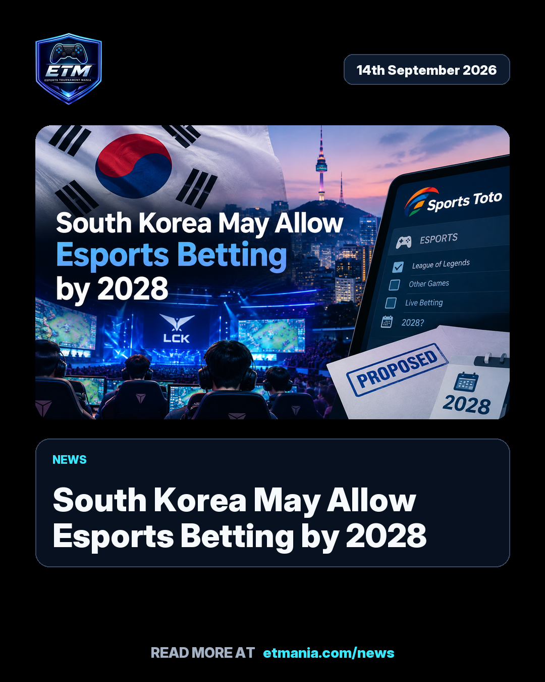 ETM share card preview for South Korea May Allow Esports Betting by 2028