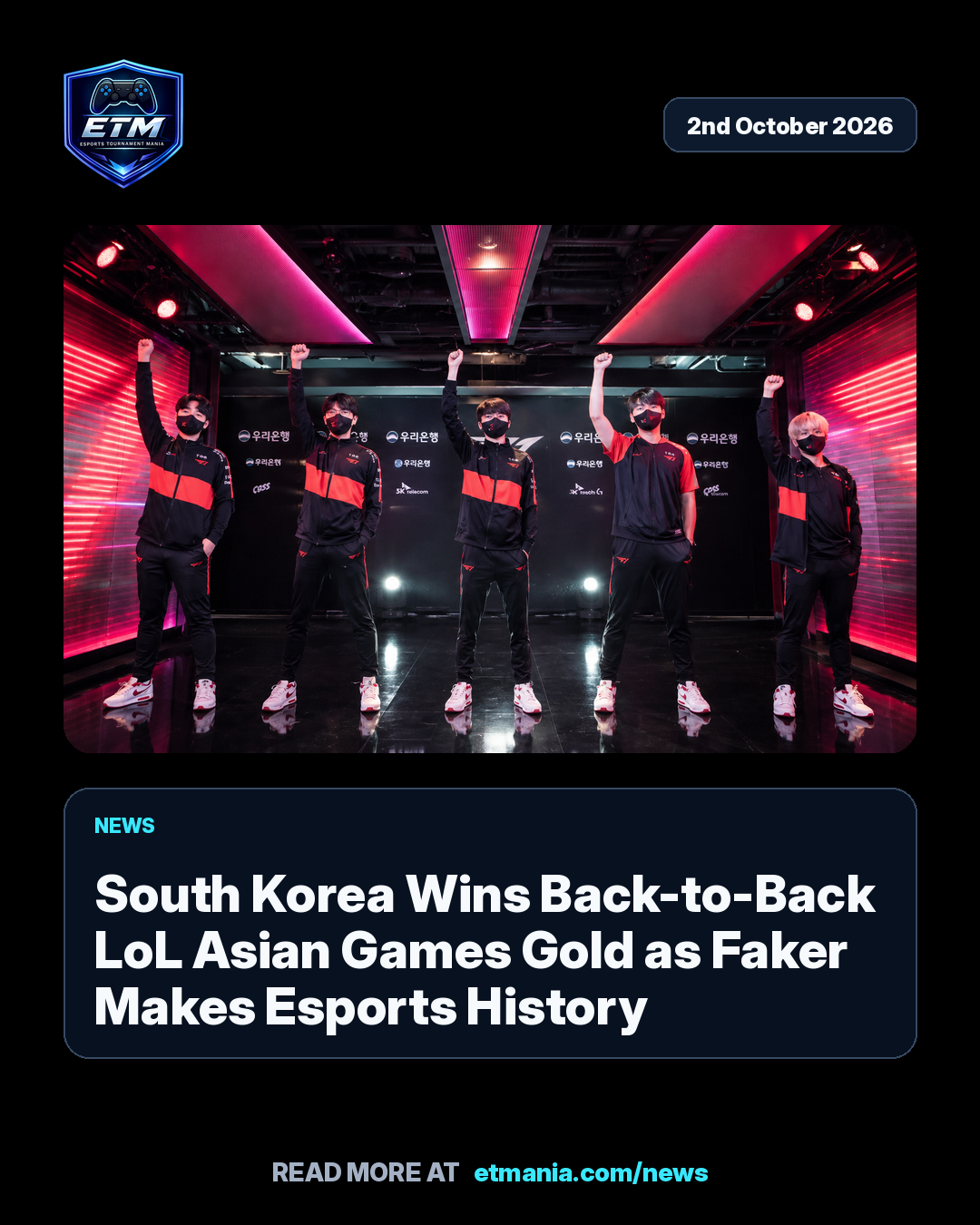 ETM share card preview for South Korea Wins Back-to-Back LoL Asian Games Gold as Faker Makes Esports History