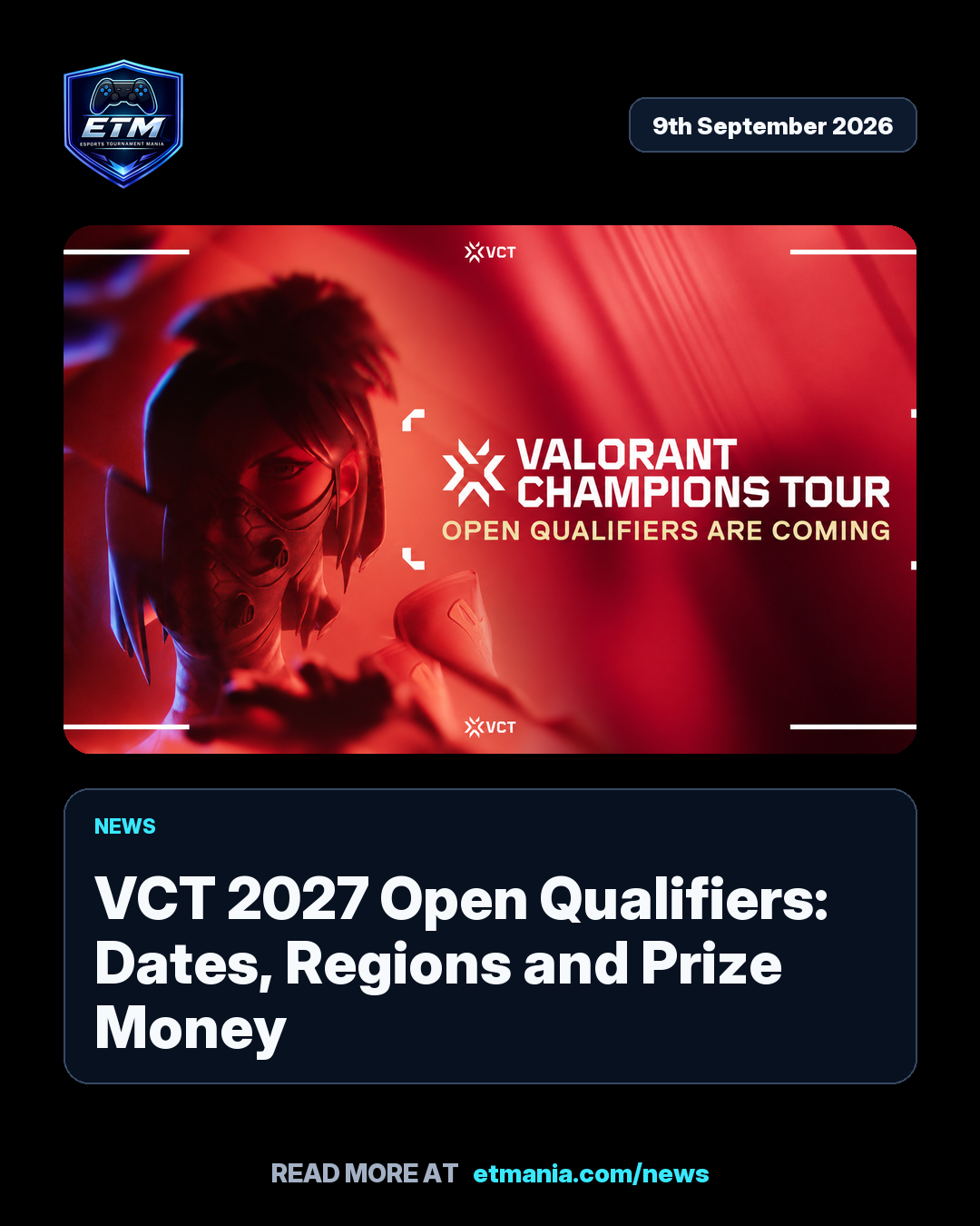 ETM share card preview for VCT 2027 Open Qualifiers: Dates, Regions and Prize Money